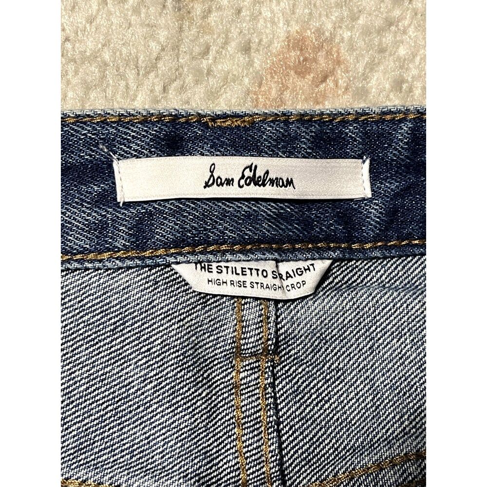 NWT Sam Edelman High Rise Straight Crop Jeans Size 8 / 29 Distressed Denim - Picture 6 of 11